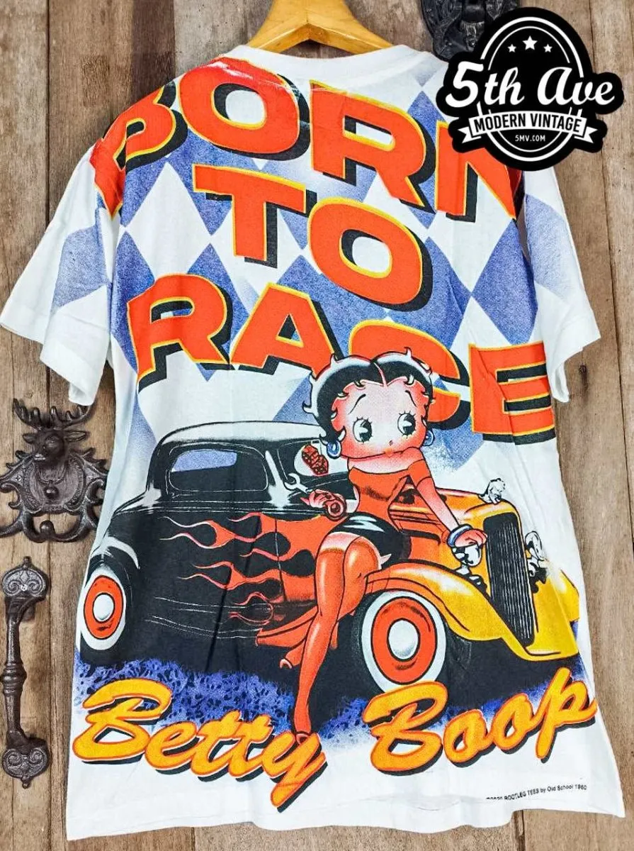 Betty Boop Born to Race - AOP all over print New Vintage Animation T shirt