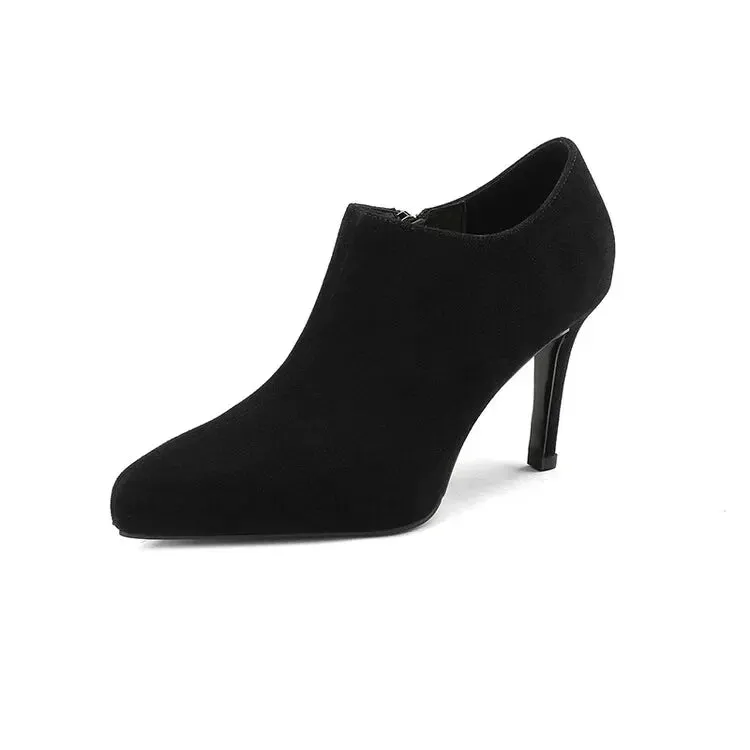 binfenxie Spring/Autumn Women Shoes Pointed Toe Thin Heel Ankle Boots Solid High Heels Sheep Suede Shoes for Women Sexy Heel Shoes