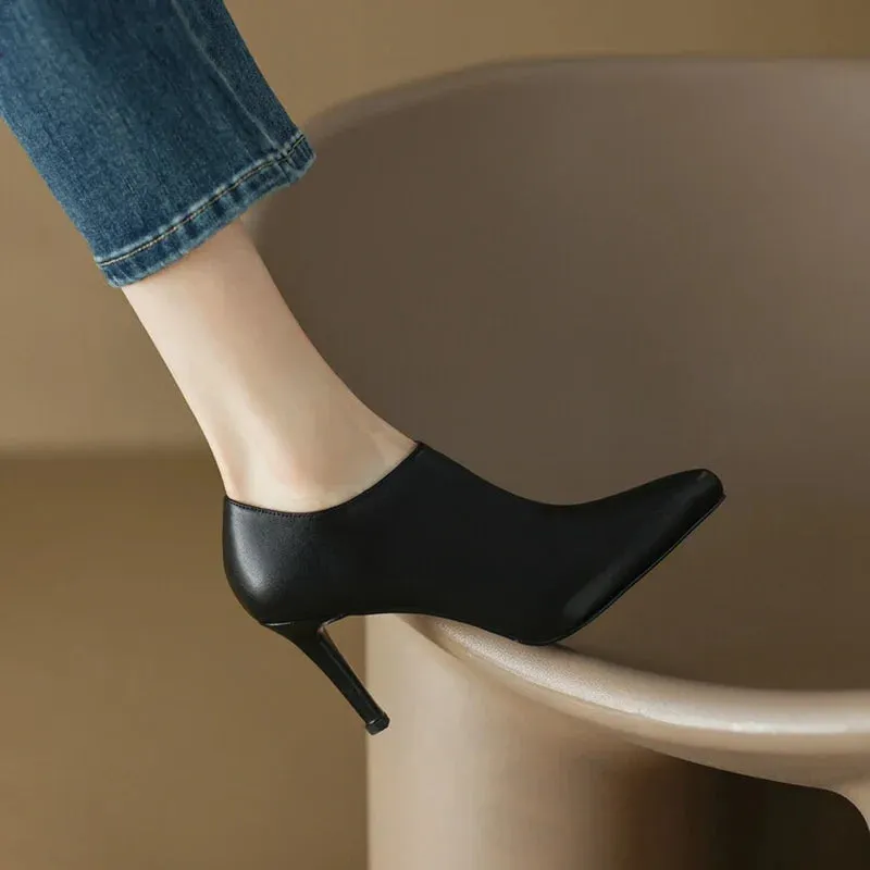 binfenxie Spring/Autumn Women Shoes Pointed Toe Thin Heel Ankle Boots Solid High Heels Sheep Suede Shoes for Women Sexy Heel Shoes