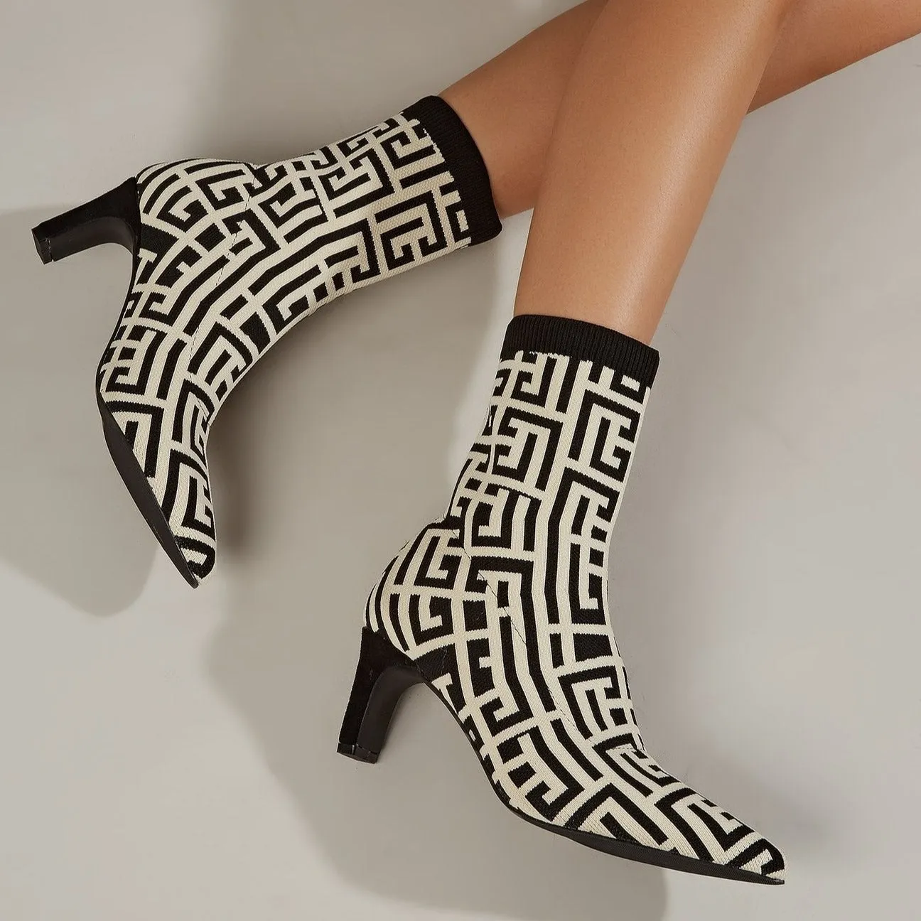 binfenxie- Women Pointed Toe Mid-Calf Sock Boots