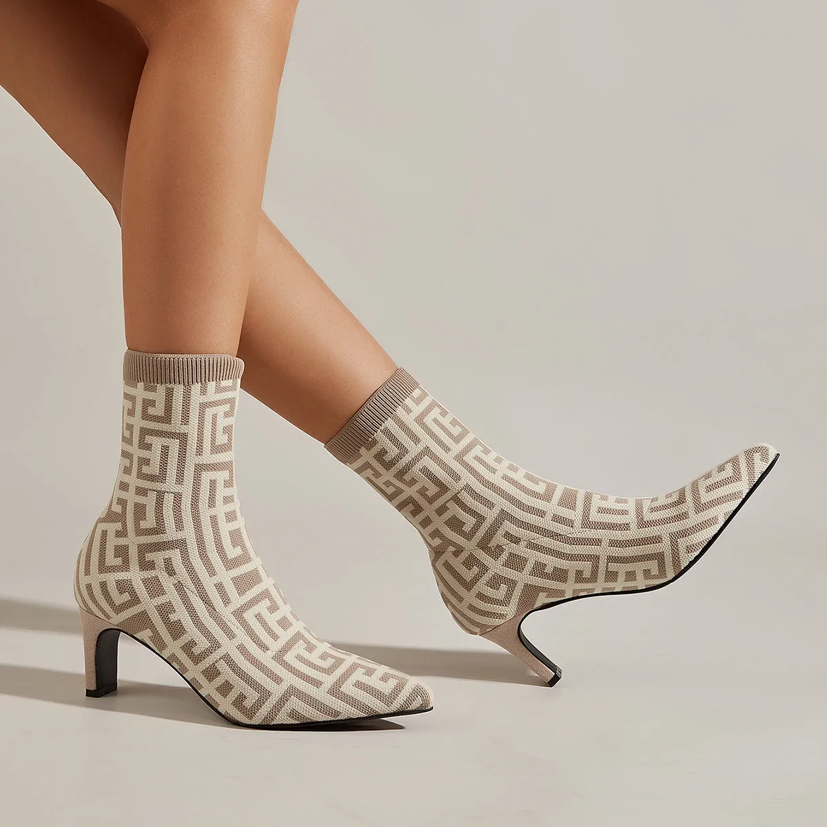 binfenxie- Women Pointed Toe Mid-Calf Sock Boots
