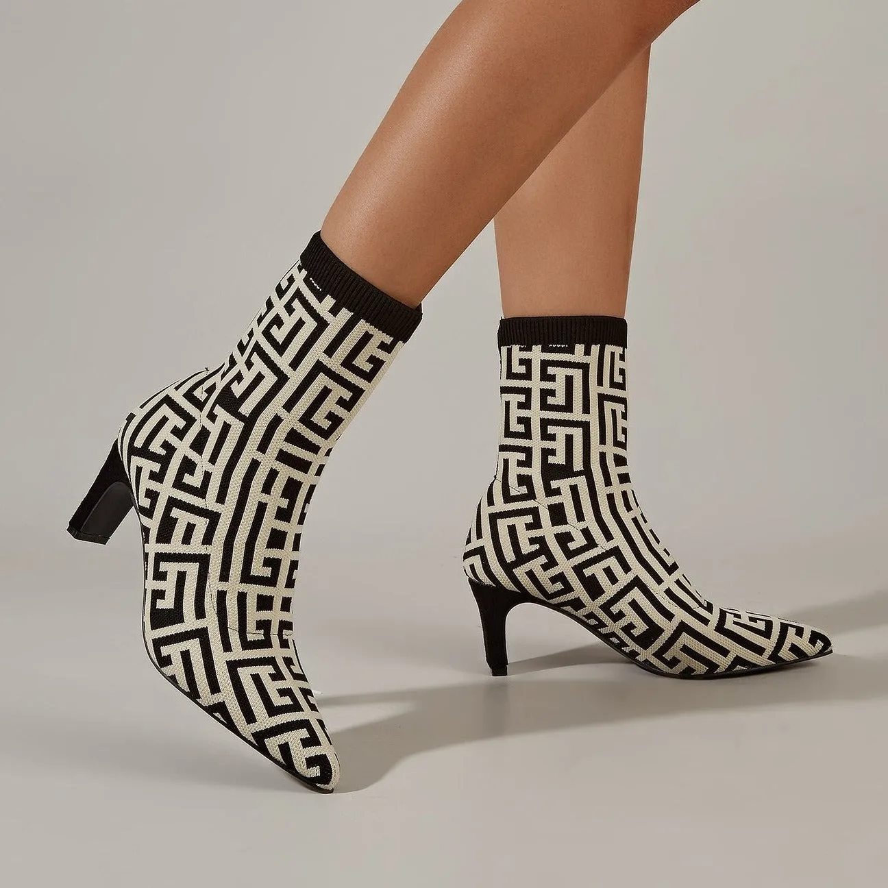 binfenxie- Women Pointed Toe Mid-Calf Sock Boots