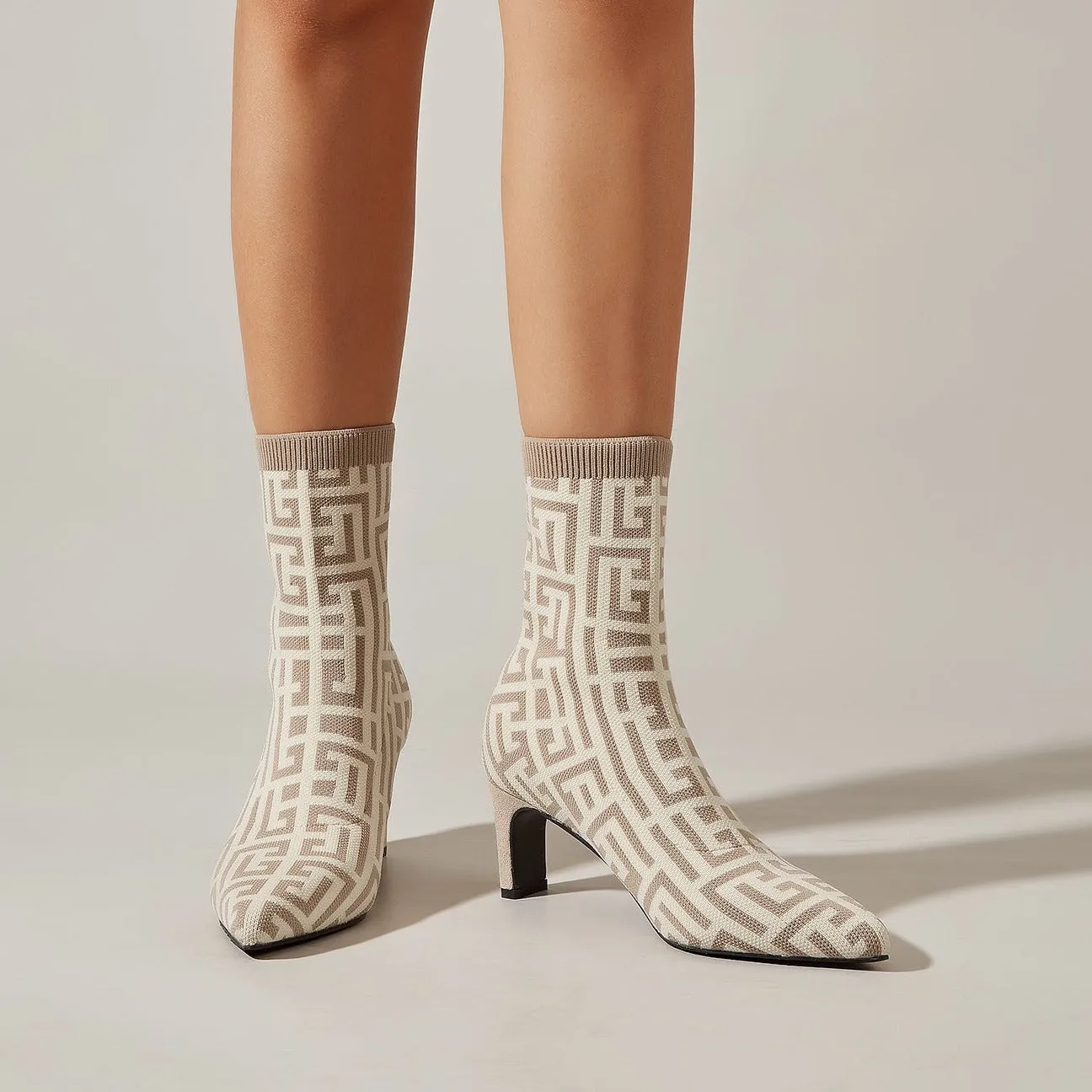 binfenxie- Women Pointed Toe Mid-Calf Sock Boots