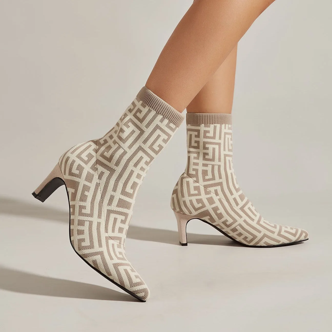binfenxie- Women Pointed Toe Mid-Calf Sock Boots
