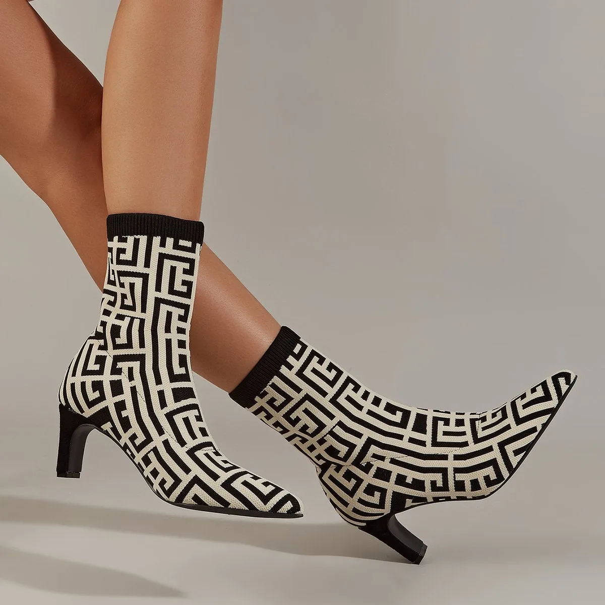 binfenxie- Women Pointed Toe Mid-Calf Sock Boots