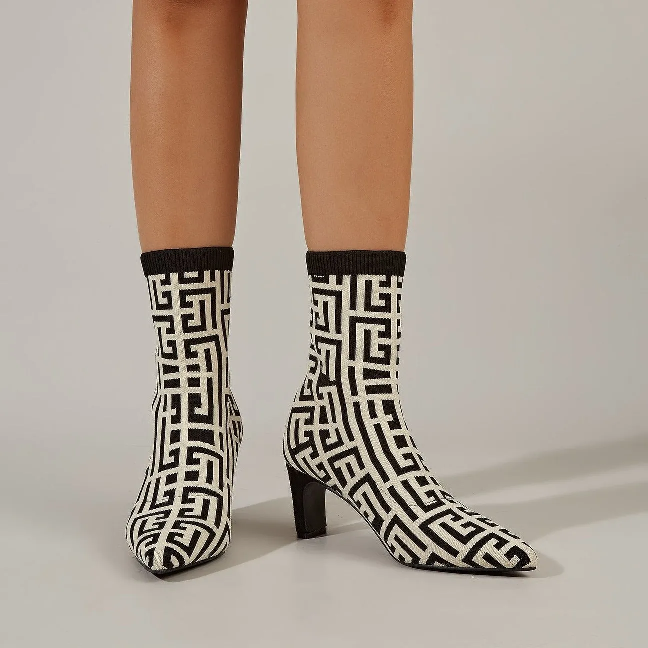 binfenxie- Women Pointed Toe Mid-Calf Sock Boots