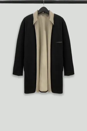 Black and Beige Cotton Linen Coat