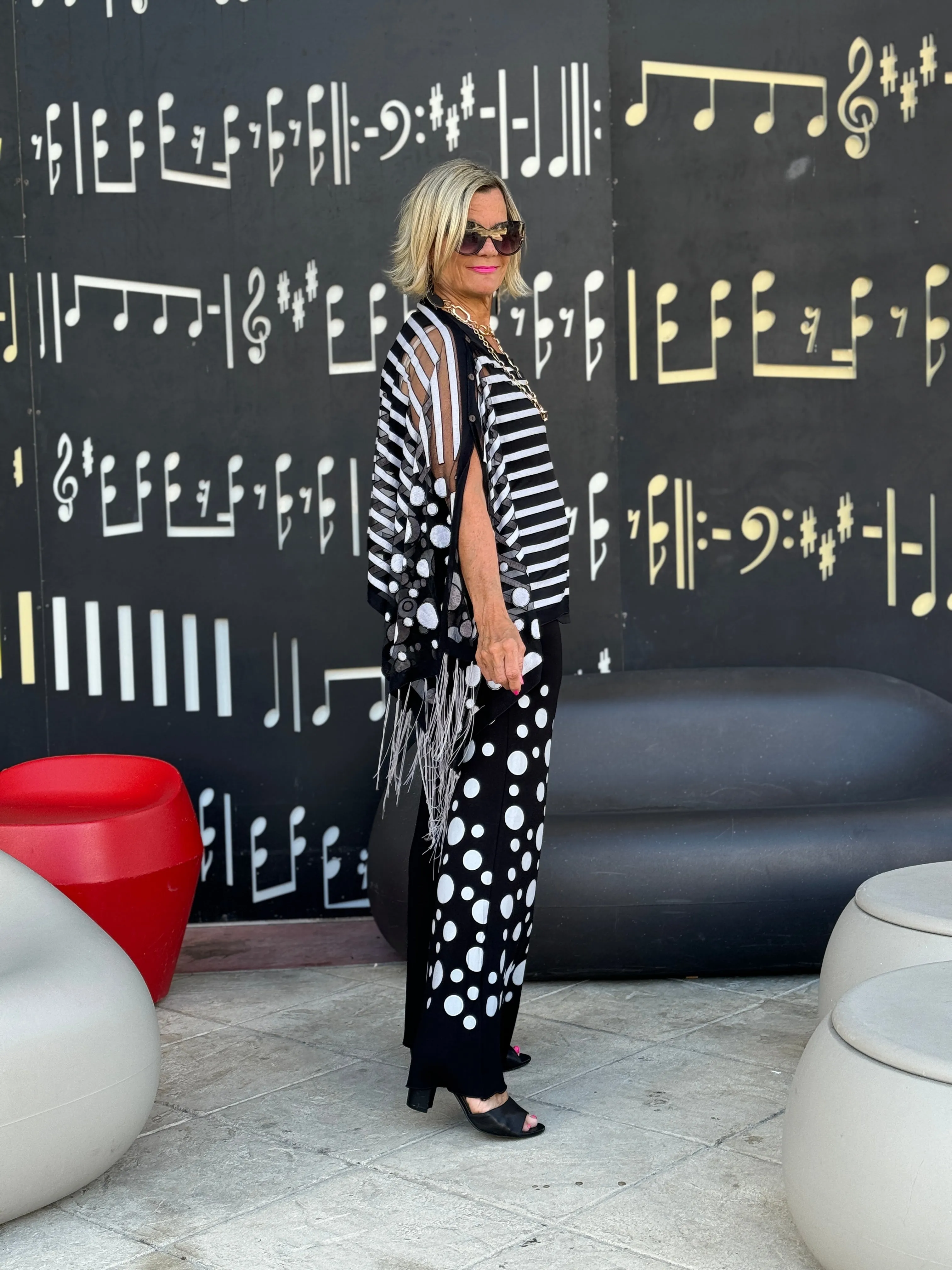 BLACK AND WHITE POKA DOT PALAZZO