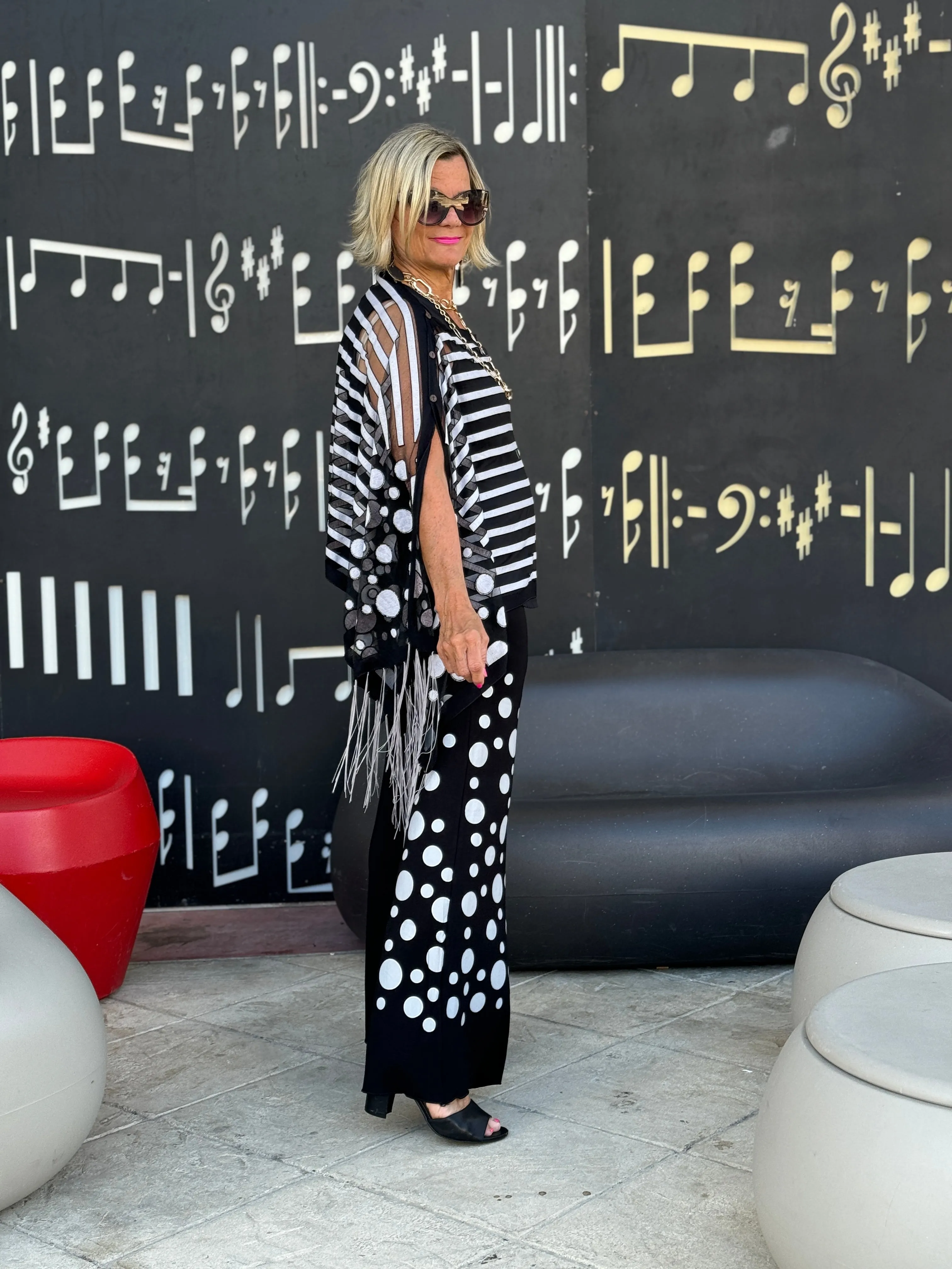 BLACK AND WHITE POKA DOT PALAZZO
