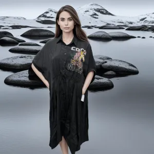 Black Cotton Unicorn Tunic Dress with Swarovski Elements & Waist Detail