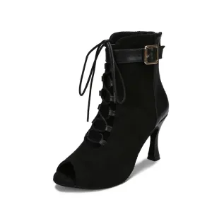 Black Hollow Latin Dance Shoes High Heels Soft Sole Lace Up Indoor Dancing Boots Modern Jazz Big Size Dance Shoes for Women