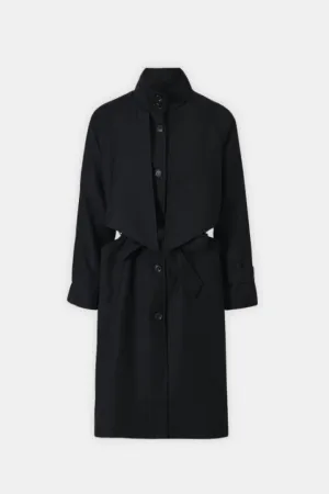 Black Trench Coat With Flared Cut