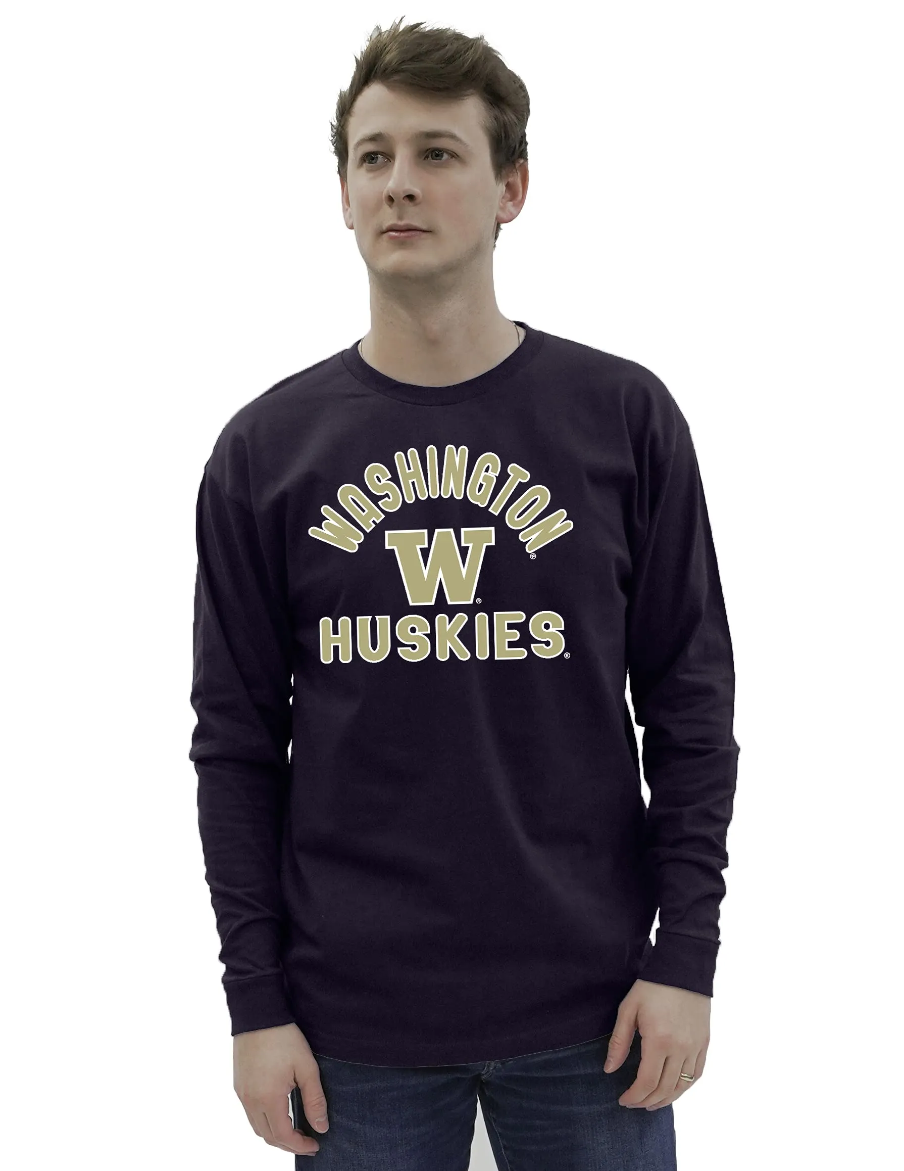 Blue 84 Men's Washington Huskies Long Sleeve T Shirt Line Up Team Color, Washington Huskies Purple, X-Large