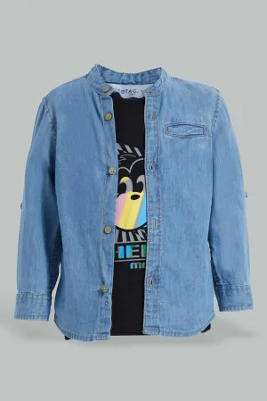 Blue And Black Casual T-Shirt Set For Baby Boys (2 Piece)