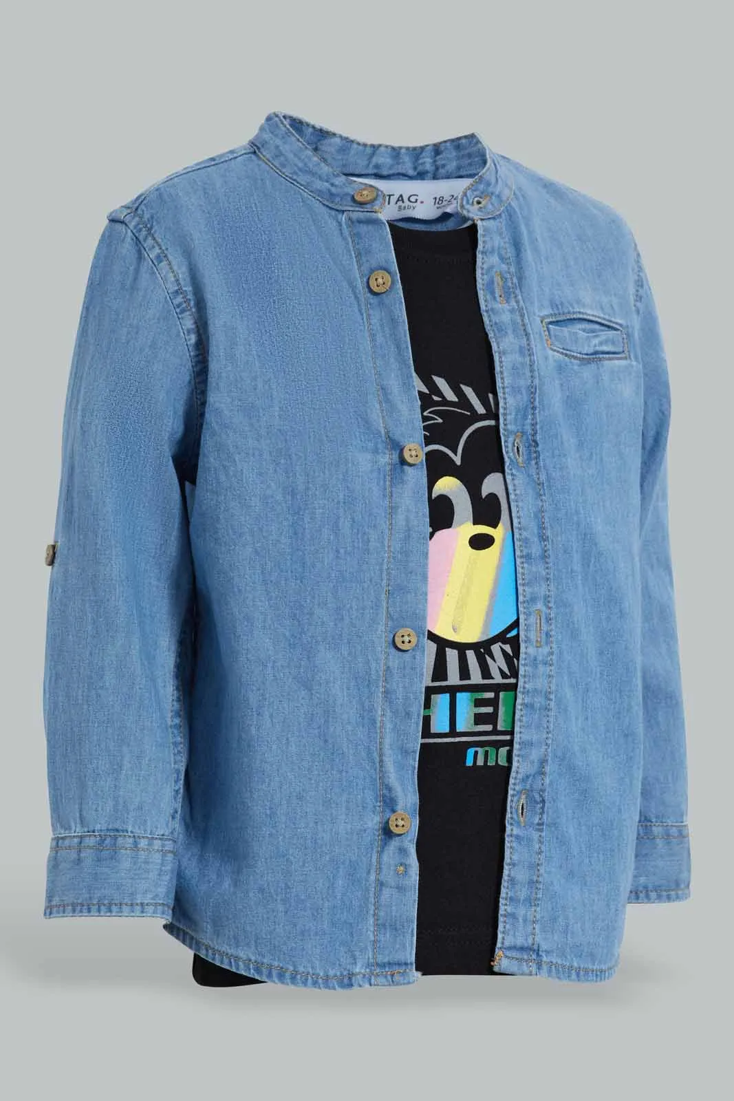 Blue And Black Casual T-Shirt Set For Baby Boys (2 Piece)