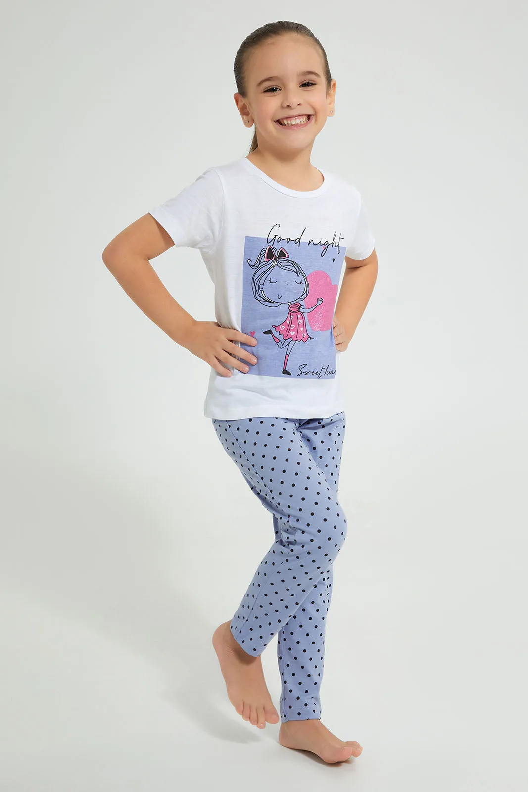 Blue And White Girl Pyjama Set (2 Piece)