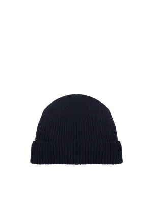Blue Ribbed Cuff Beanie Hat