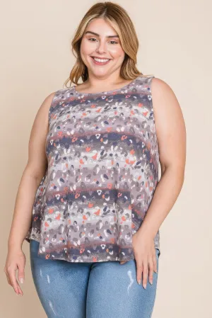 Blue Zone Planet |  Plus Size Multi Tie Dye Animal Printed Tunic Tank