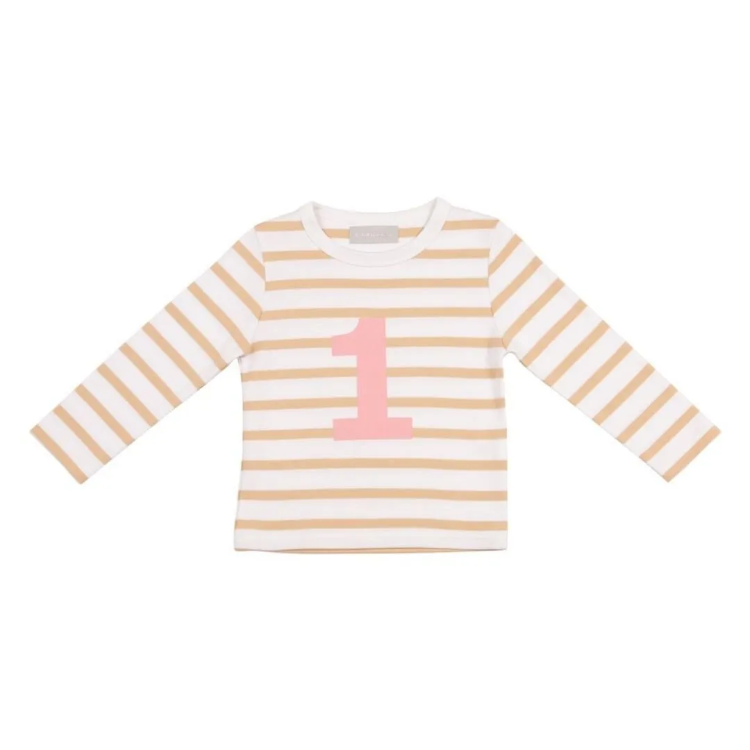 Bob & Blossom: Biscuit & White Breton Striped Pink Number 1 T-Shirt