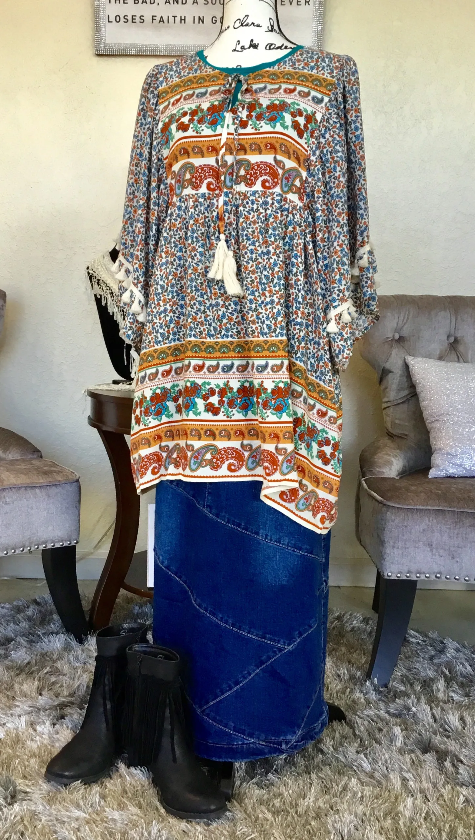 Boho Vintage Border Printed Tunic (PL)