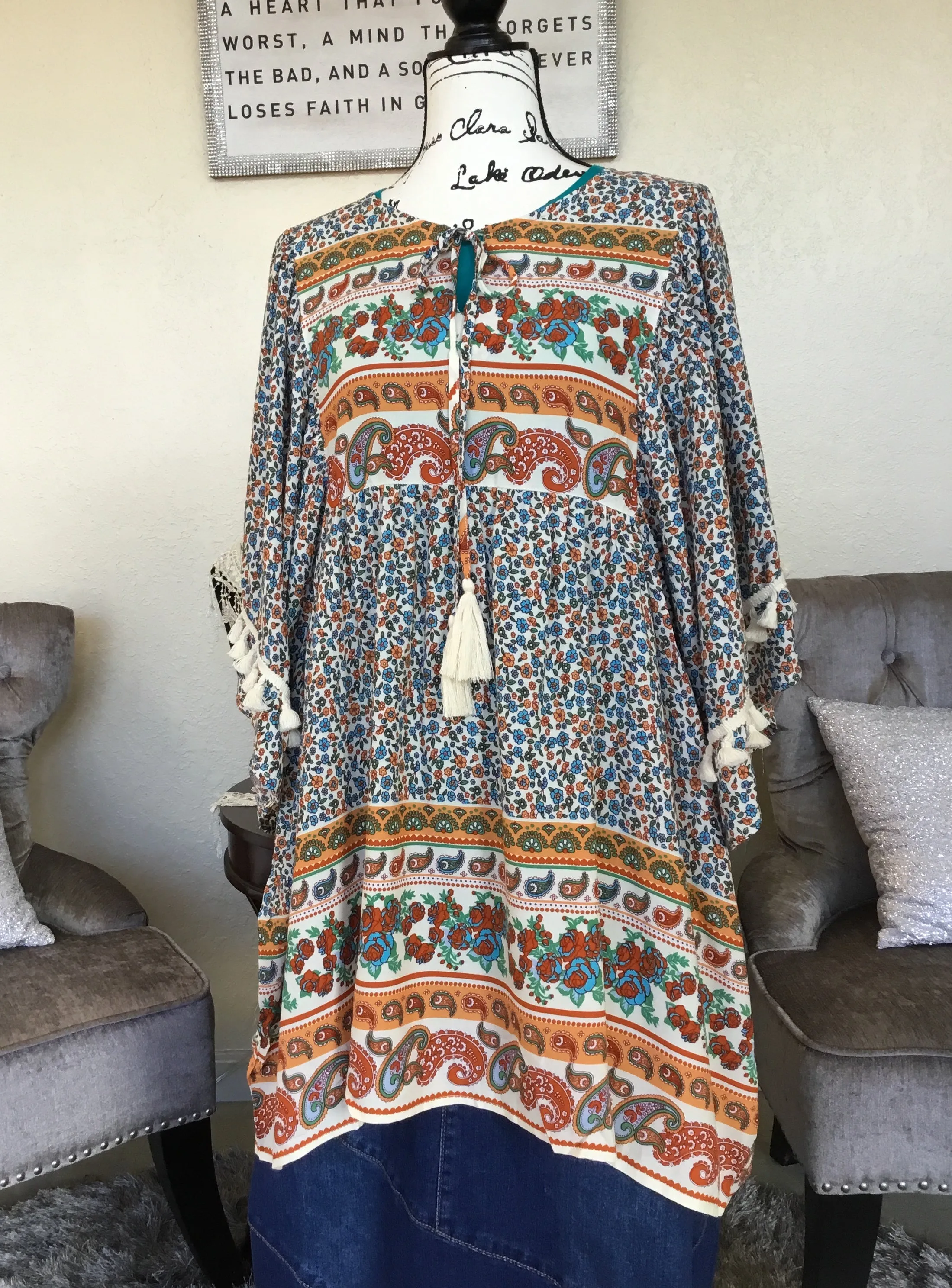 Boho Vintage Border Printed Tunic (PL)