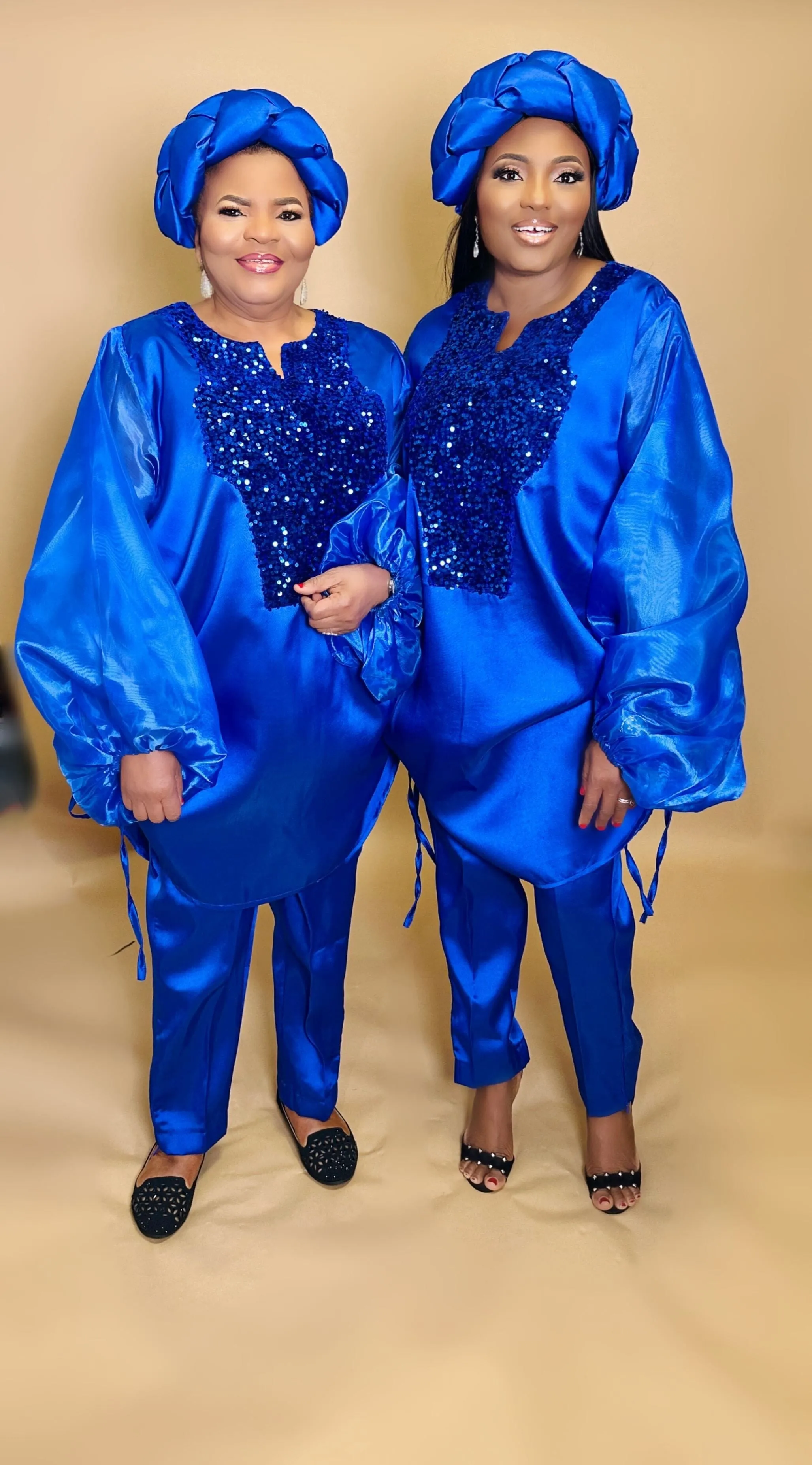 Boss Tunic Top and Pant set with sequin and bubble sleeves (Blue)