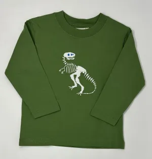 Boy's L/S T-Shirt w/ T-Rex Skeleton - Peapod Green