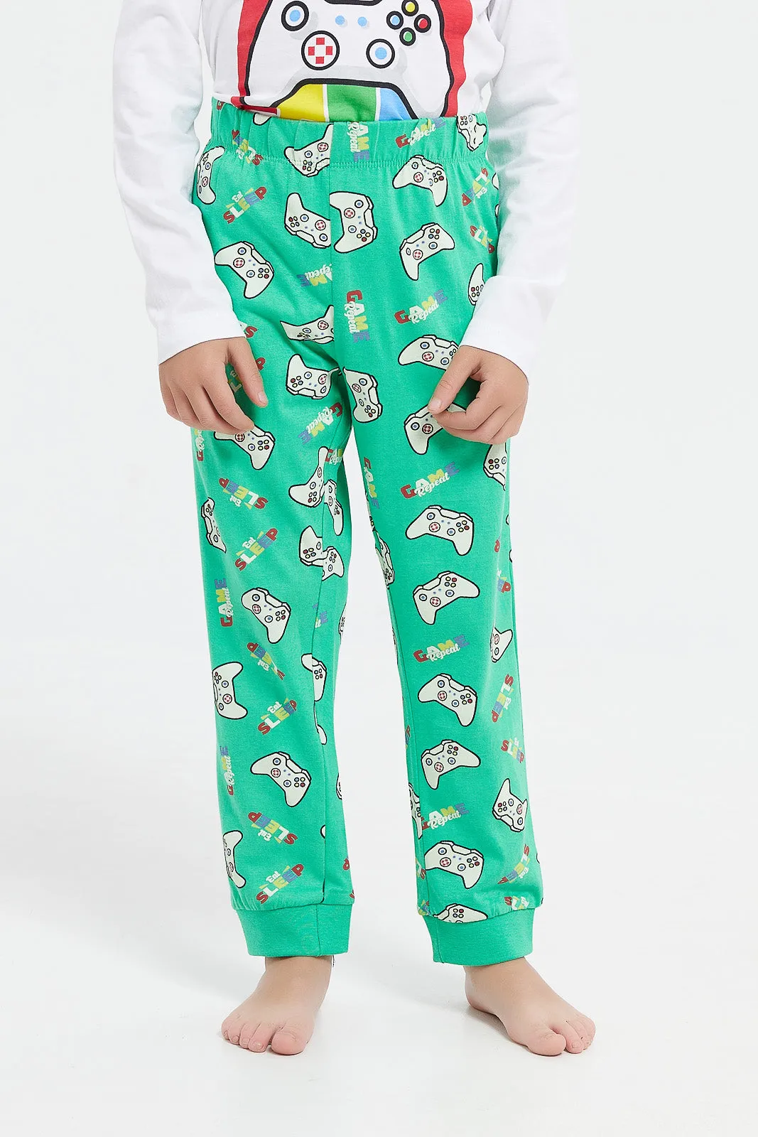 Boys White Game Pyjama Set (2 Piece)