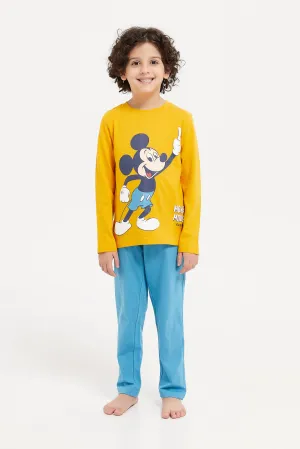 Boys Yellow And Blue Mickey Mouse Pyjama Set (2 Piece)