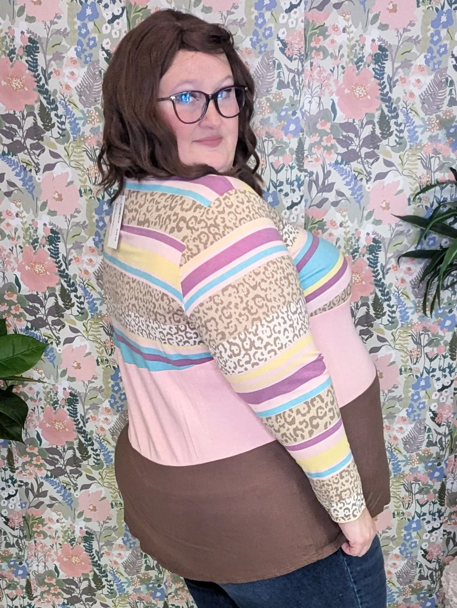 Brynnlee Tiered Lightweight Long Sleeve in Stripe Leo Mix