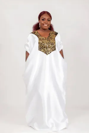 Buga Boubou Kaftan African dress- Mikado Silk fabric (White)