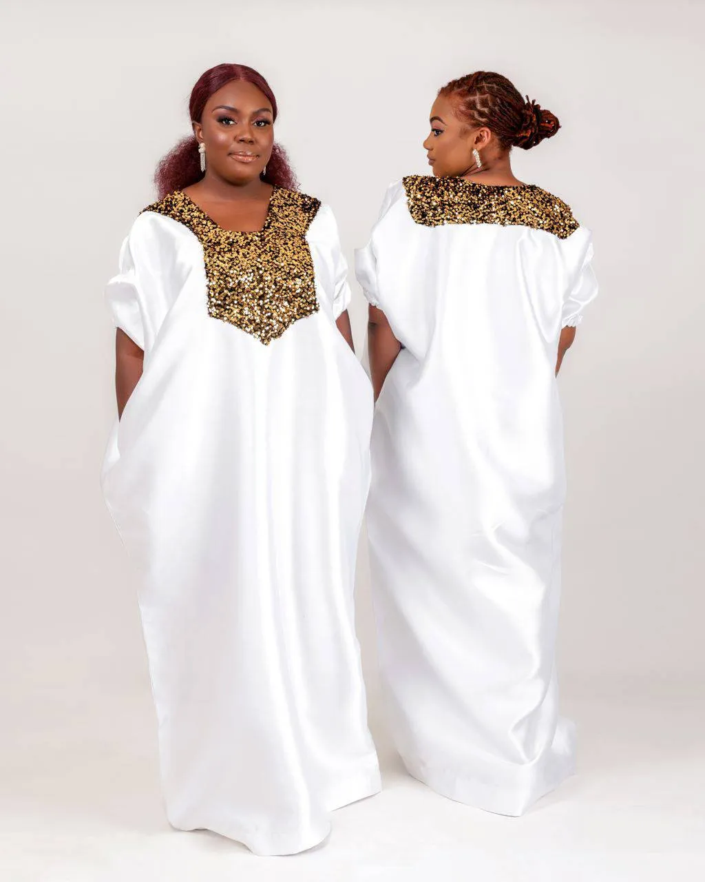 Buga Boubou Kaftan African dress- Mikado Silk fabric (White)