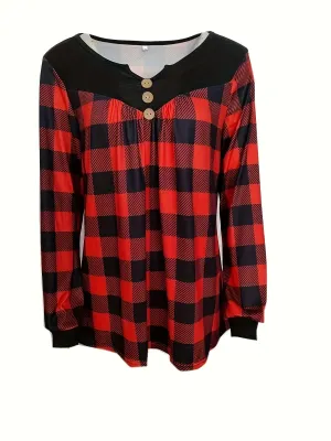 Button-Front Plaid Top