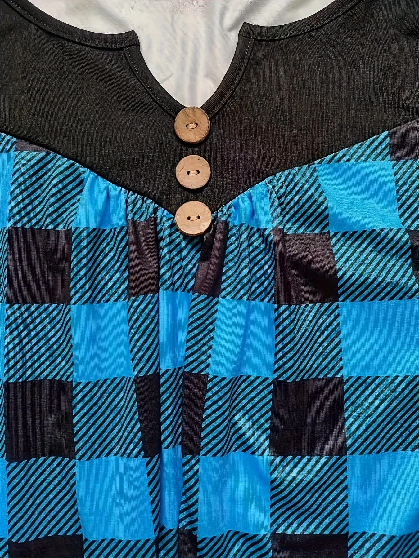 Button-Front Plaid Top