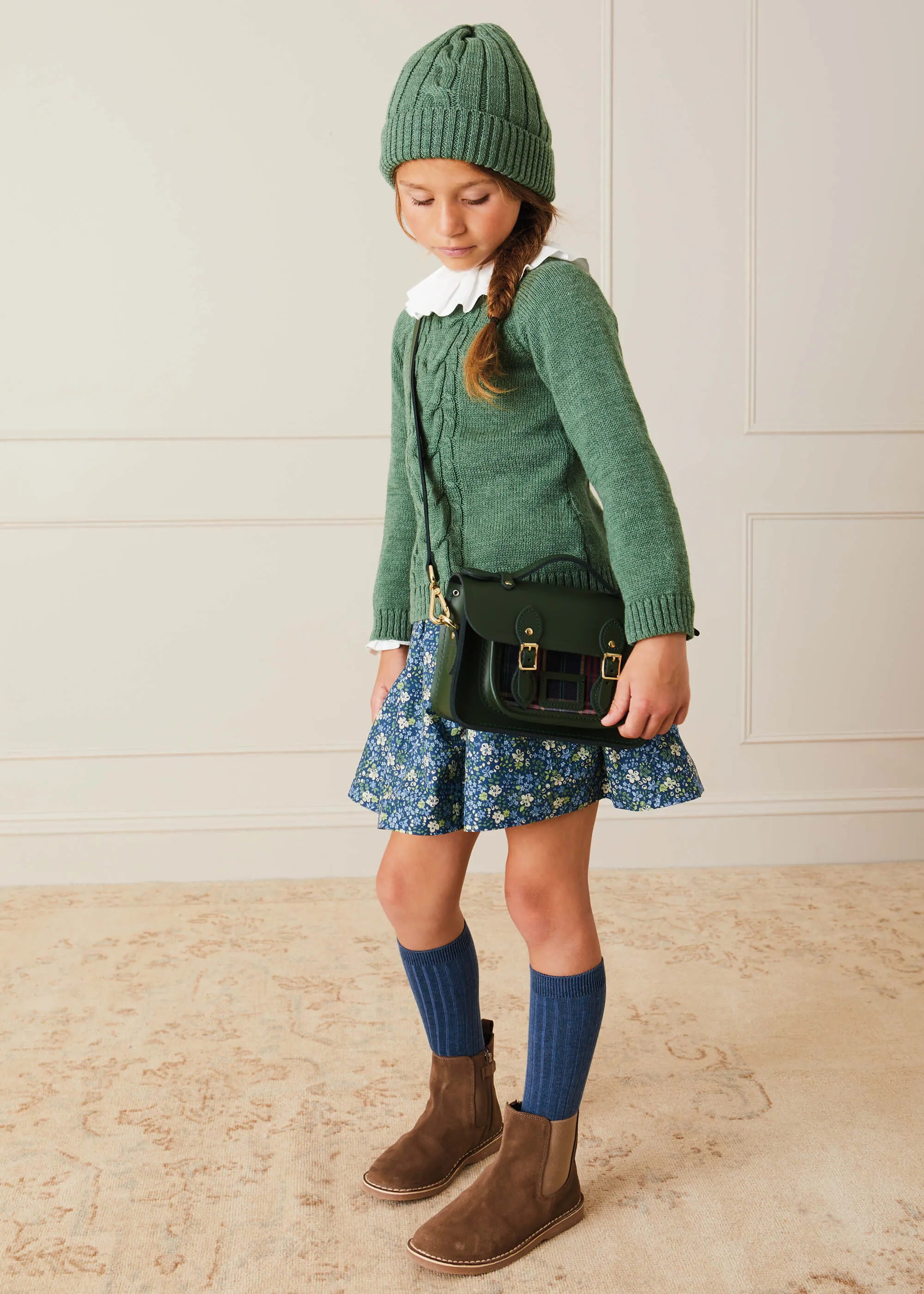 Cable Knit Hat in Green (4-10Y)
