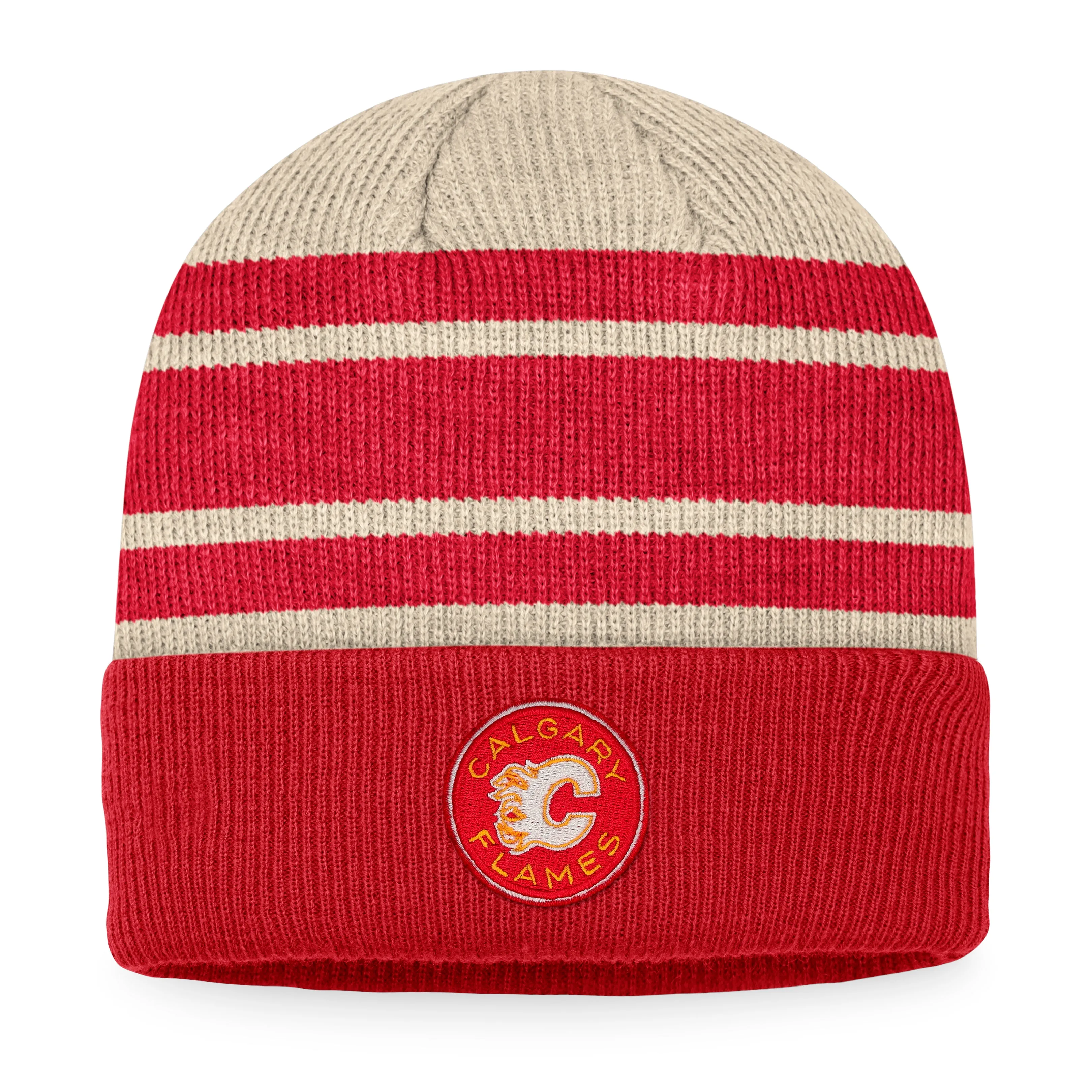 Calgary Flames Fanatics Branded Cream-Red 2023 NHL Heritage Classic Beanie Knit Hat