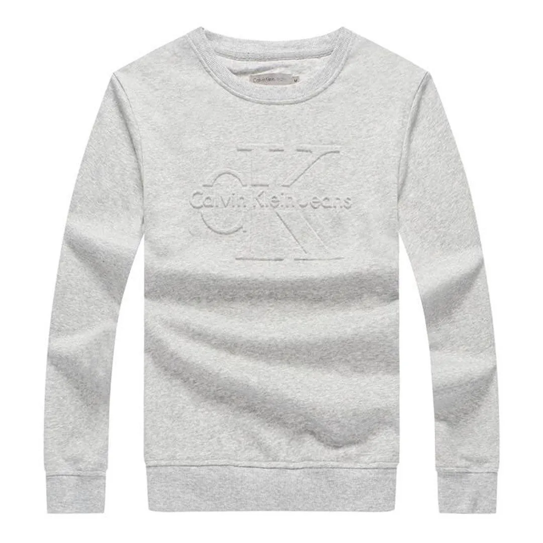 Calvin Klein Logo-Embroidered Crew Neck Sweat Shirt- Ash