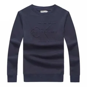 Calvin Klein Logo-Embroidered Crew Neck Sweat Shirt- NavyBlue