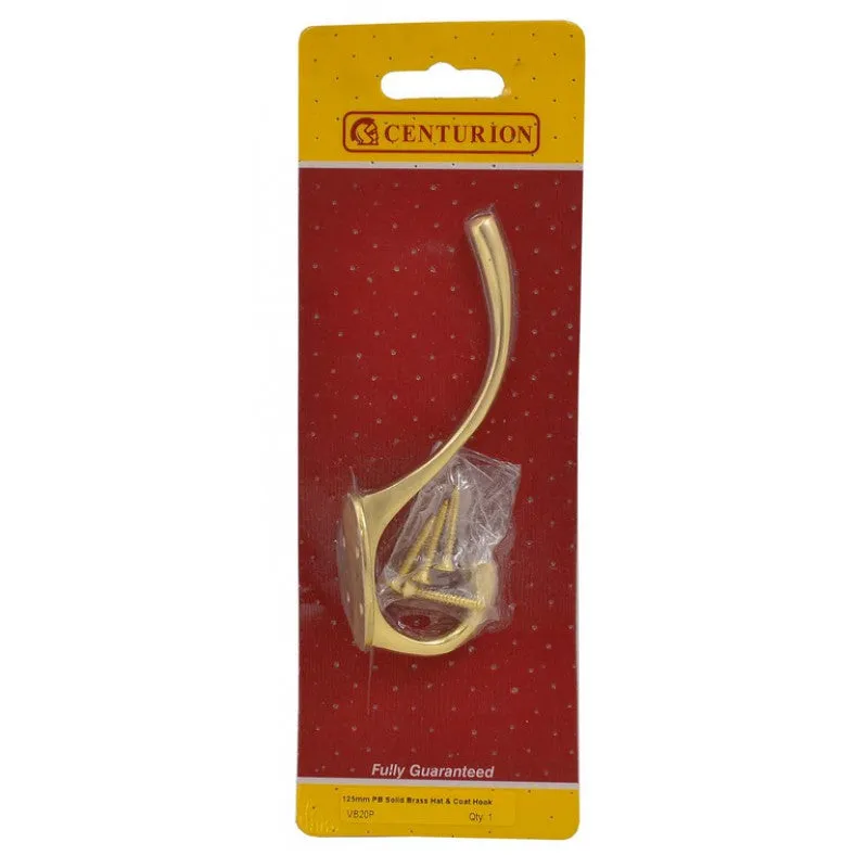 Centurion 125mm PB Solid Brass Hat & Coat Hook