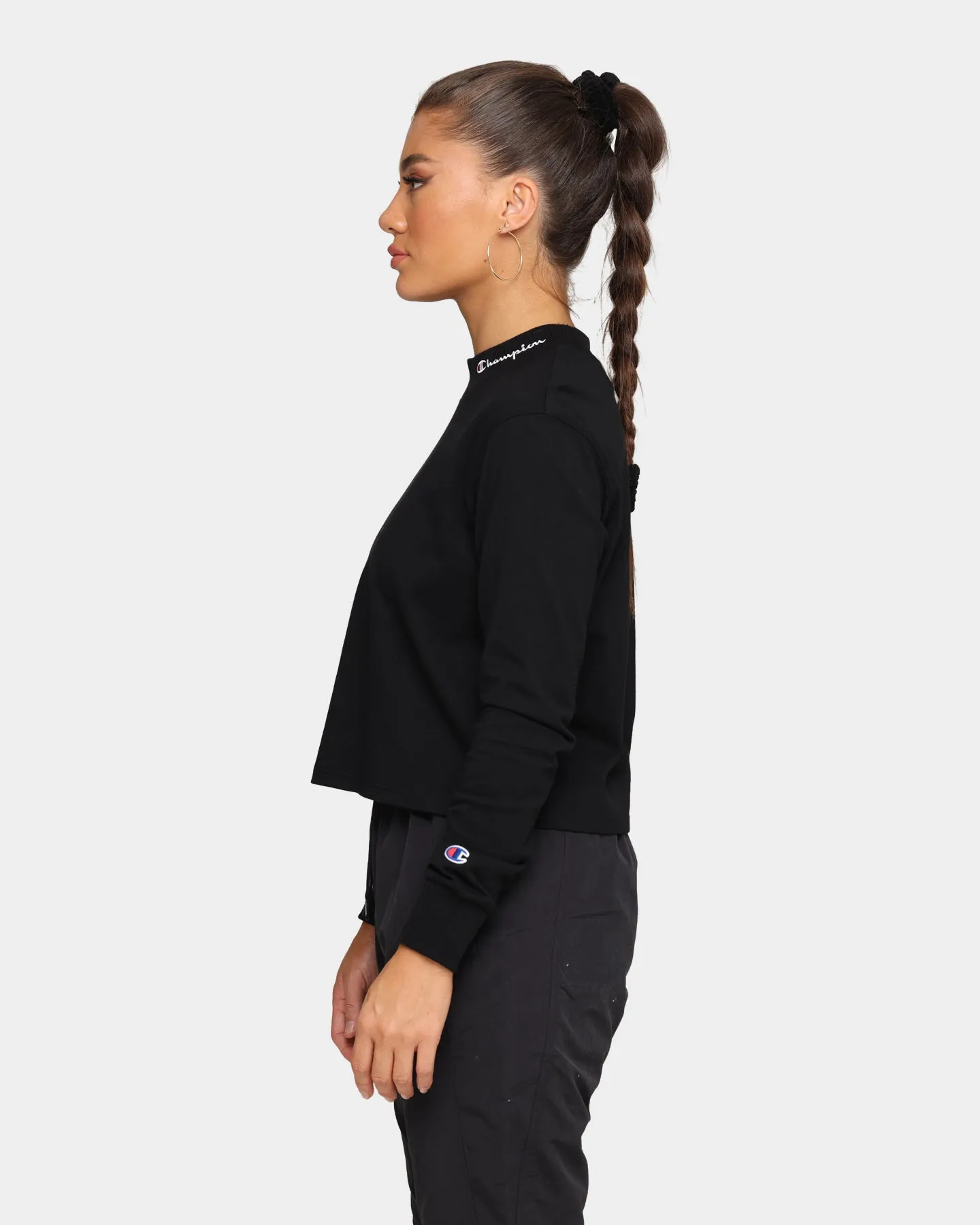 Champion Women's Heritage Mock Neck Long Sleeve T-Shirt Black