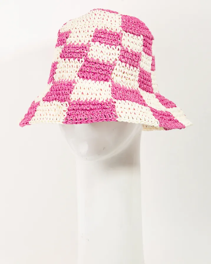 Checkered Pattern Knit Bucket Hat