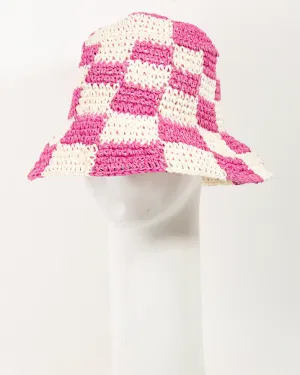 Checkered Pattern Knit Bucket Hat