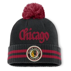 Chicago Blackhawks Fanatics Heritage Blind Side Cuff Knit Toque with Pom - Black