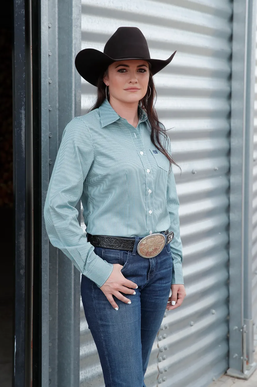 Cinch Women's Teal Stripe Snap Long Sleeve Western Shirt MSW9164224