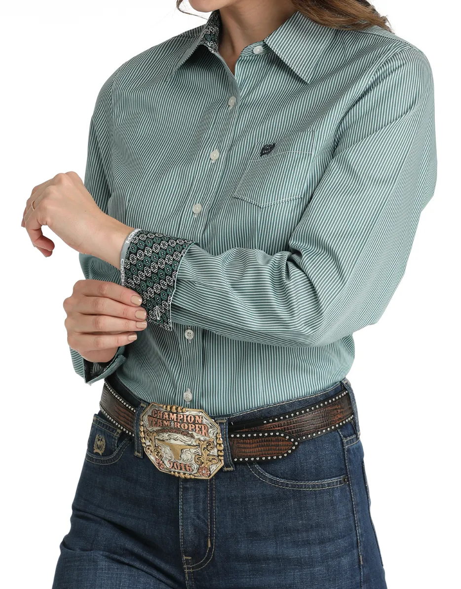 Cinch Women's Teal Stripe Snap Long Sleeve Western Shirt MSW9164224