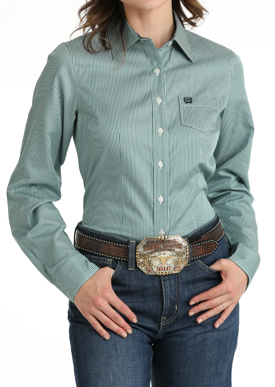 Cinch Women's Teal Stripe Snap Long Sleeve Western Shirt MSW9164224