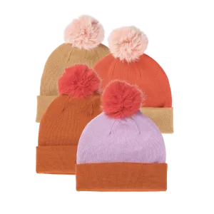 Colorblock Hat with Faux Fur Pom