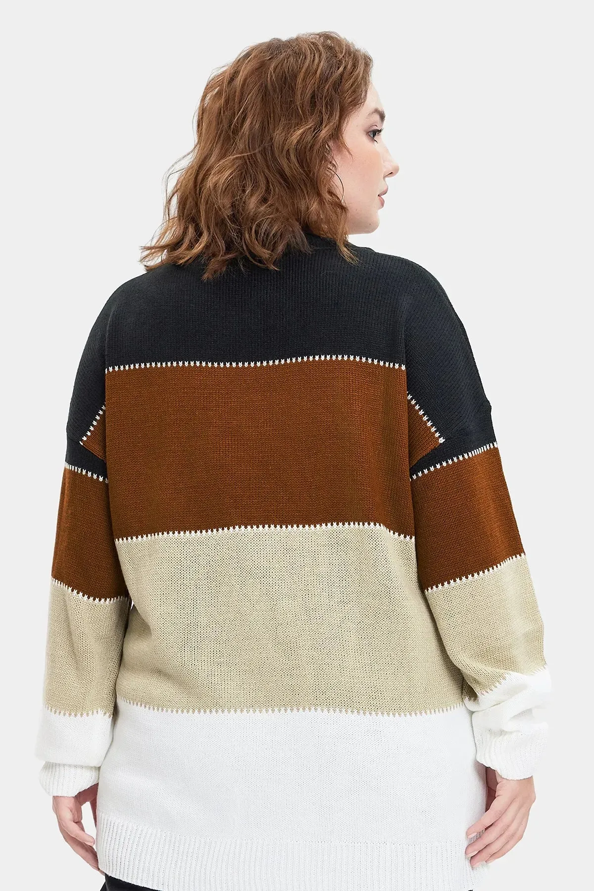 Colorblock Knit Layered Crew Neck Sweater