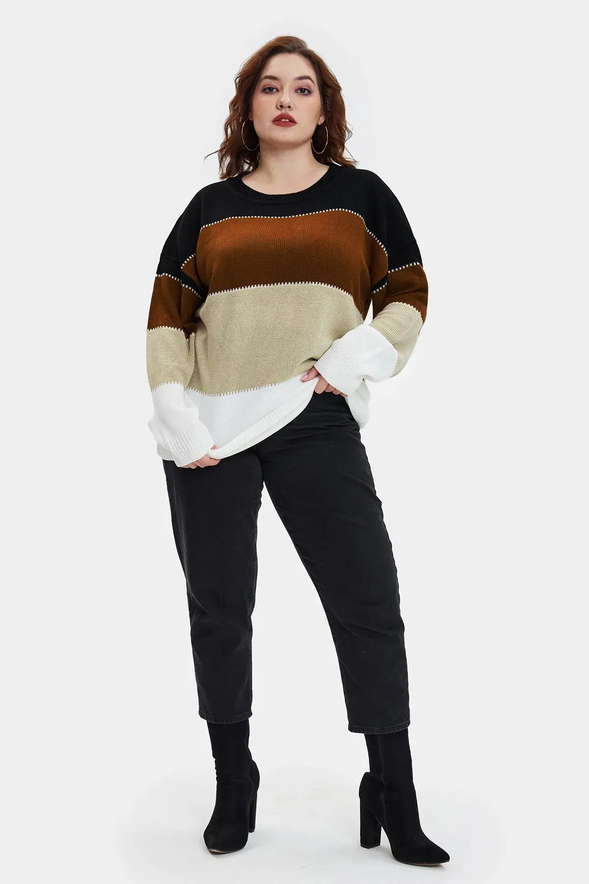 Colorblock Knit Layered Crew Neck Sweater