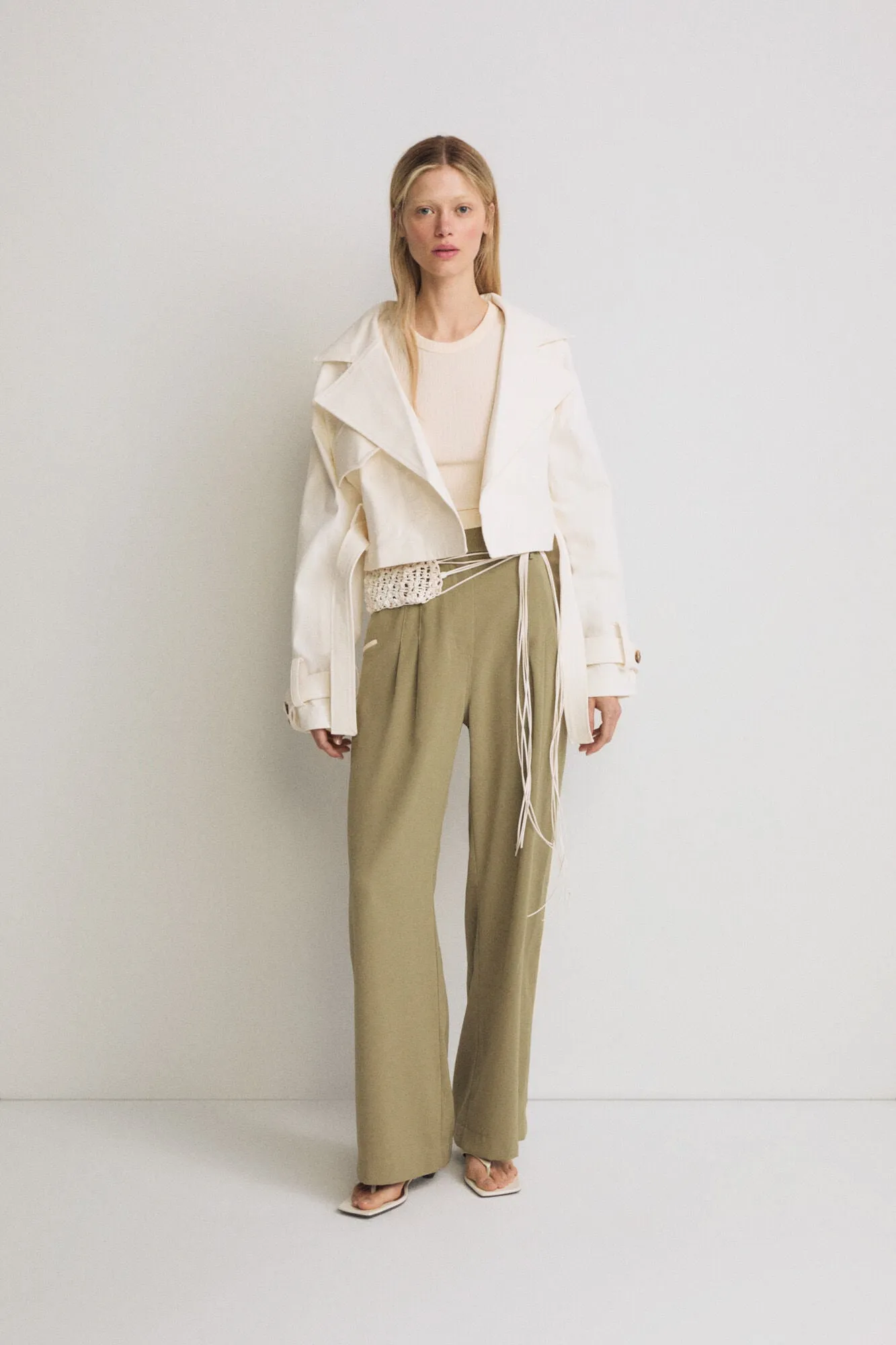 Cotton Ecru Short Trench Coat